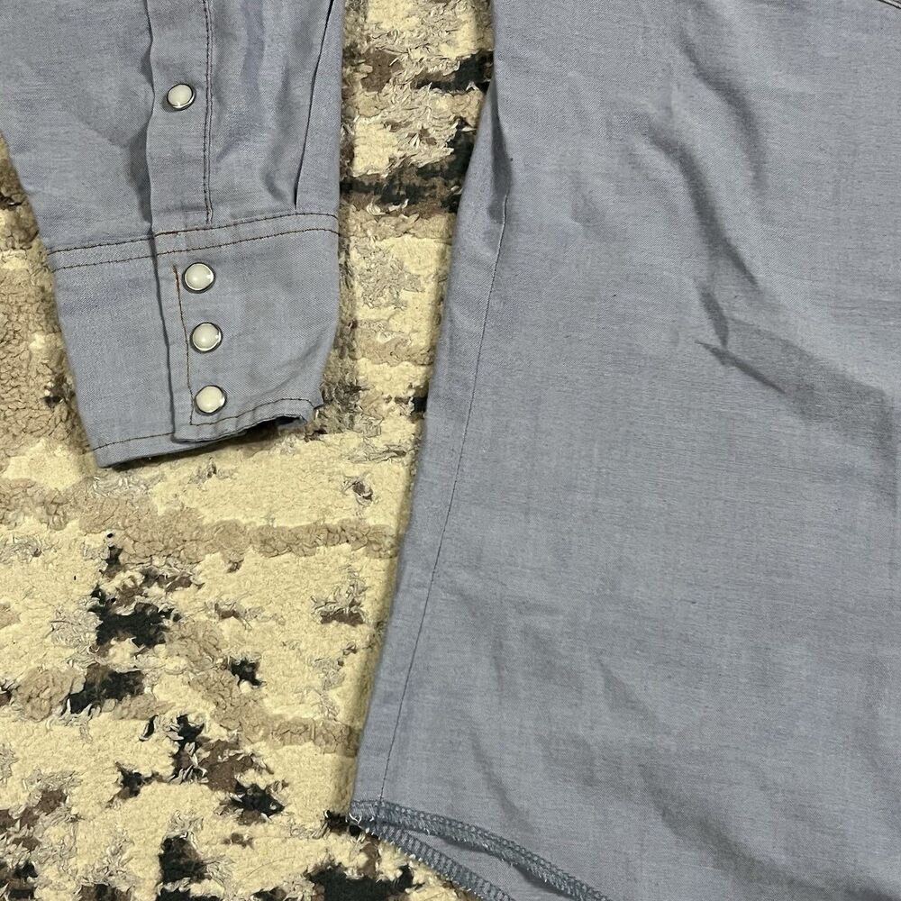 Wrangler Light Blue Pearl Snap Western Shirt Rockabilly Men’s Sz 16.5x34 Cowboy - Picture 2 of 11